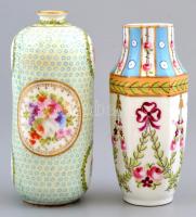 Jelzés nélkül: 2 db kézzel festett porcelán váza. Kis kopásokkal. 13 cm, 14 cm
