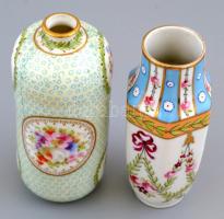 Jelzés nélkül: 2 db kézzel festett porcelán váza. Kis kopásokkal. 13 cm, 14 cm
