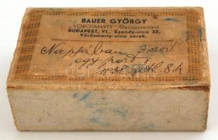 Bauer György "Vörösmarty" Gyógyszertára (Bp. VI. Szondi utca) kartondoboza, 4×7×2 cm