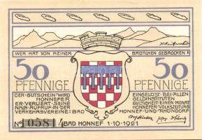 Német Birodalom/Weimari Köztársaság/ Honnelf a. Rhein 1921. 50Pf(4x) + 99Pf(4x) összesen 8klf db, teljes sor T:I