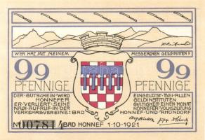 Német Birodalom/Weimari Köztársaság/ Honnelf a. Rhein 1921. 50Pf(4x) + 99Pf(4x) összesen 8klf db, te...