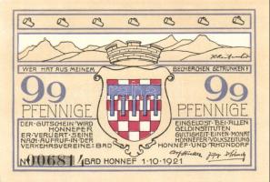 Német Birodalom/Weimari Köztársaság/ Honnelf a. Rhein 1921. 50Pf(4x) + 99Pf(4x) összesen 8klf db, te...