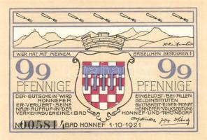 Német Birodalom/Weimari Köztársaság/ Honnelf a. Rhein 1921. 50Pf(4x) + 99Pf(4x) összesen 8klf db, te...