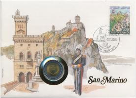 San Marino 1983. 500L felbélyegzett borítékban, bélyegzéssel, német nyelvű leírással T:1  San Marino 1983. 500 Lire in envelope with stamp and cancellation, with German description C:UNC