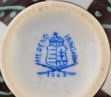 Herendi Siang Noir mintás mini váza, kézzel festett, jelzett,  apró kopásnyomokkal, m: 9 cm