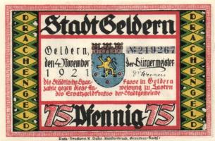 Német Birodalom/Weimari Köztársaság/Geldern 1921. 75Pf (8x) mind klf!, komplett sor T:I,I-