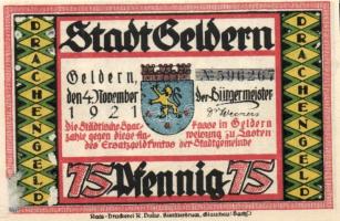 Német Birodalom/Weimari Köztársaság/Geldern 1921. 75Pf (8x) mind klf!, komplett sor T:I,I-