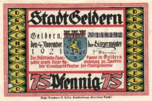 Német Birodalom/Weimari Köztársaság/Geldern 1921. 75Pf (8x) mind klf!, komplett sor T:I,I-