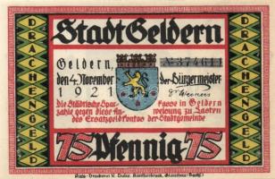 Német Birodalom/Weimari Köztársaság/Geldern 1921. 75Pf (8x) mind klf!, komplett sor T:I,I-