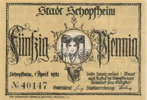 Német Birodalom/Weimari Köztársaság/Schopfheim 1921. 50Pf (6x) mind klf!, komplett sor T:I