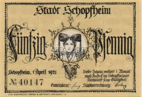 Német Birodalom/Weimari Köztársaság/Schopfheim 1921. 50Pf (6x) mind klf!, komplett sor T:I