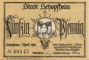 Német Birodalom/Weimari Köztársaság/Schopfheim 1921. 50Pf (6x) mind klf!, komplett sor T:I