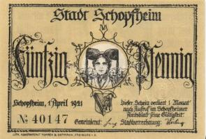 Német Birodalom/Weimari Köztársaság/Schopfheim 1921. 50Pf (6x) mind klf!, komplett sor T:I