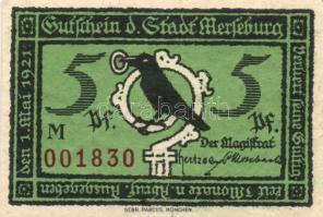 Német Birodalom/Weimari Köztársaság/Merseburg 1921. 5Pf, 10Pf, 20Pf, 25Pf, 50Pf (6x) teljes sor T:I Összesen 10klf db!