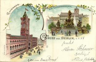 1899 Berlin, Rathaus, Das Lutherdenkmal / town hall, Luther monument. A. Jandorf & Co. Art Nouveau, floral, litho - from postcard booklet (EK)
