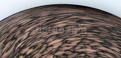 Dekoratív fújt nagy tál, anyagában színezett, két rétegű, jelzés nélkül, hibátlan, fa tartóval, d: 3...