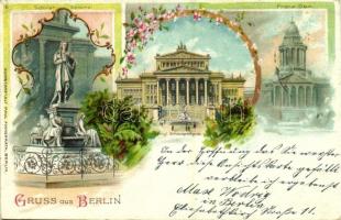 1898 Berlin, Franz. Dom, Schiller Denkmal, Königl. Schauspielhaus / cathedral, monument, theatre. Kunstanstalt Paul Finkenrath 51. Art Nouveau, floral, litho