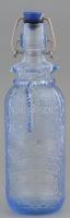 Kék csatos üveg palack, kopásnyomokkal, m: 24 cm