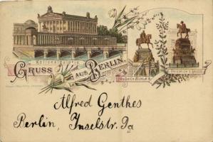 1898 Berlin, Nationalgalerie, Friedrich Wilhelm IV., Friedrich D. Grosse / National Gallery, monuments. Verlag v. Paul Peitz Art Nouveau, floral, litho