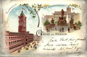 1898 Berlin, Rathaus, Das Lutherdenkmal. Verlag G. Hendelsohn / town hall, Luther monument. Art Nouveau, floral, litho