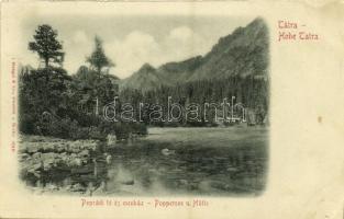 Tátra, Vysoké Tatry; Poprádi tó és menház / Popradske pleso, chata / lake and rest house (apró lyuk / tiny pinhole)
