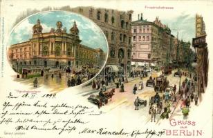 1899 Berlin, Friedrichstrasse, Reichspostamt / street view, tram, post office. Kunstanstalt Finkenrath 701. Art Nouveau, litho (EK)