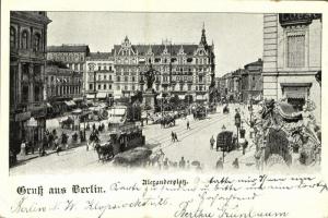 1898 Berlin, Alexanderplatz / square, horse-drawn tram, shop of Loeser Wolff, Grand Hotel (EK)