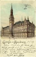 1900 Hamburg, Rathaus / town hall. W. Hagelberg D.R.G.M. 88077. Emb. hold to light litho
