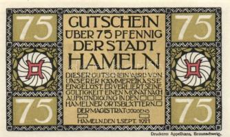 Német Birodalom/Weimari Köztársaság/Hameln 1921. 75Pf (6x) mind klf db, teljes sor! T:I