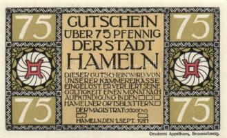 Német Birodalom/Weimari Köztársaság/Hameln 1921. 75Pf (6x) mind klf db, teljes sor! T:I