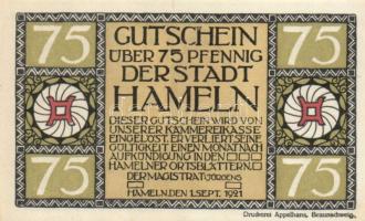 Német Birodalom/Weimari Köztársaság/Hameln 1921. 75Pf (6x) mind klf db, teljes sor! T:I