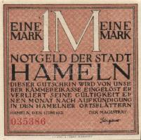 Német Birodalom/Weimari Köztársaság/Hameln 1921. 25Pf, 50Pf, 75Pf, 1M, 4 klf db, teljes sor! T:I,I-