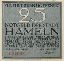 Német Birodalom/Weimari Köztársaság/Hameln 1921. 25Pf, 50Pf, 75Pf, 1M, 4 klf db, teljes sor! T:I,I-