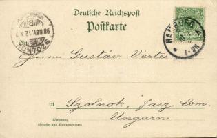 1898 Hamburg, Börse, Fleet bei der Reimersbrücke, Schneldampfer "Normannia" / stock market...