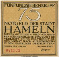 Német Birodalom/Weimari Köztársaság/Hameln 1921. 25Pf, 50Pf, 75Pf, 1M, 4 klf db, teljes sor! T:I,I-