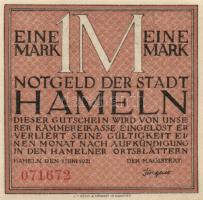 Német Birodalom/Weimari Köztársaság/Hameln 1921. 25Pf, 50Pf, 75Pf, 1M, 4 klf db, teljes sor! T:I,I-