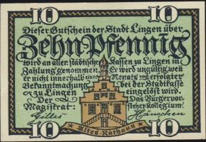 Német Birodalom/Weimari Köztársaság/Lingen DN(1921) 10Pf, 25Pf, 50Pf, 3 klf db, teljes sor! T:I