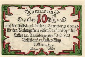 Német Birodalom/Weimari Köztársaság/Lutter am Barenberge 1920. 10Pf, 25Pf, 50Pf, 3 klf db, teljes sor! T:I