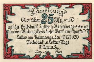 Német Birodalom/Weimari Köztársaság/Lutter am Barenberge 1920. 10Pf, 25Pf, 50Pf, 3 klf db, teljes so...