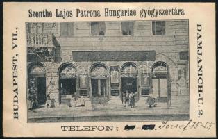 cca 1900 Budapest VII. Szenthe Lajos Patrona Hungariae gyógyszertár receptboríték, tartalommal