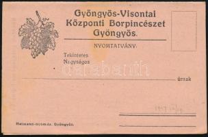 cca 1900 Gyöngyös-Visontai Központi Borpincészet reklám nyomtatvány és árjegyzék