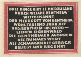 Német Birodalom/Weimari Köztársaság/Bentheim 1921. 10Pf, 25Pf, 50Pf, 1M, 4 klf db, teljes sor! T:I