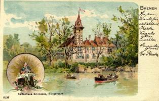 1899 Bremen, Kaffeehaus Emmasee, Bürgerpark / café, park, rowing boats. litho (EK)