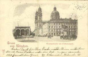 1898 München, Theatinerkirche mit Feldherrnhalle / street view, tram, Theatrine Church, Field Marshals Hall