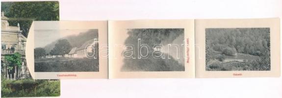 1910 Menyháza, Moneasa; fürdőház. Leporellolap belül vasútállomás. Fái Károly kiadása / spa. leporel...