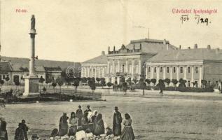 1906 Ipolyság, Sahy; Fő tér, piac, városháza, Mária szobor. Polgár J. kiadása / main square, market, town hall, statue (fa)