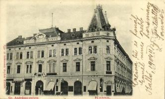 Kassa, Kosice; Gr. Andrássy palota és kávéház, Migaly Sándor üzlete. Kiadja az Egy- és kétkoronás áruház / palace and cafe, shops (EK)