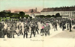 1906 Wien, Vienna, Bécs; Burgmusik am Wege / castle music parade on the street
