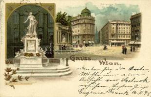 1898 Wien, Vienna, Bécs; Albrechts-Platz, Mozart-Denkmal / square, monument. Kunstanstalt J. Miesler Art Nouveau, floral, litho