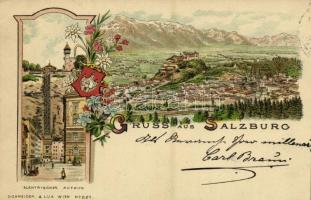 1898 Salzburg, Elektrischer Aufzug / elevator, general view, castle, coat of arms. Schneider & Lux No. 821. Art Nouveau, floral, litho (EK)